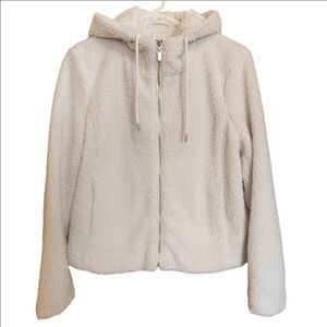 JOIE CREAM ZIP FRONT SHERPA TEDDY JACKET COAT WITH HOOD OVERSIZED SIZE S EUC